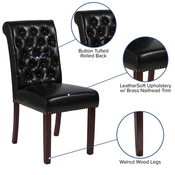 Flash Furniture Midcentury Parsons Chair, Black Back, 18.5 W 27-1/2" L 39.75 H, Leather Seat - BT-P-BK-LEA-GG