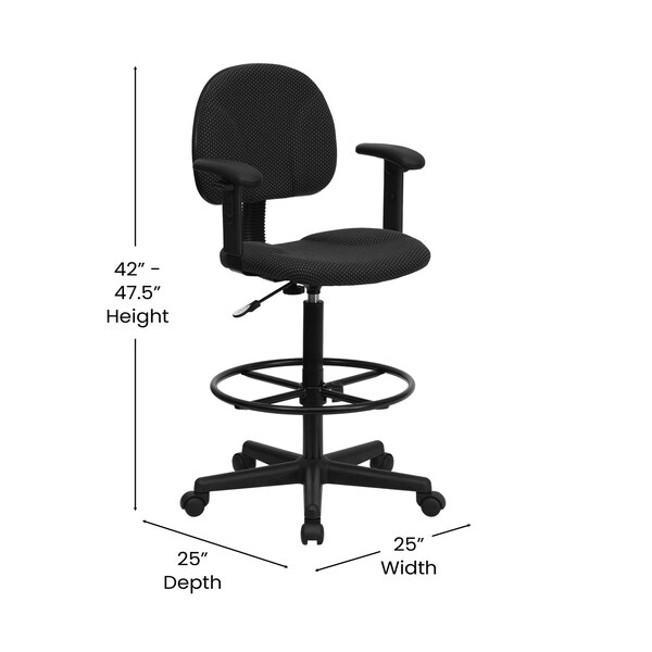 Flash Furniture Drafting Chair, Adjustable Padded, Fabric, Black Patterned - BT-659-BLK-ARMS-GG