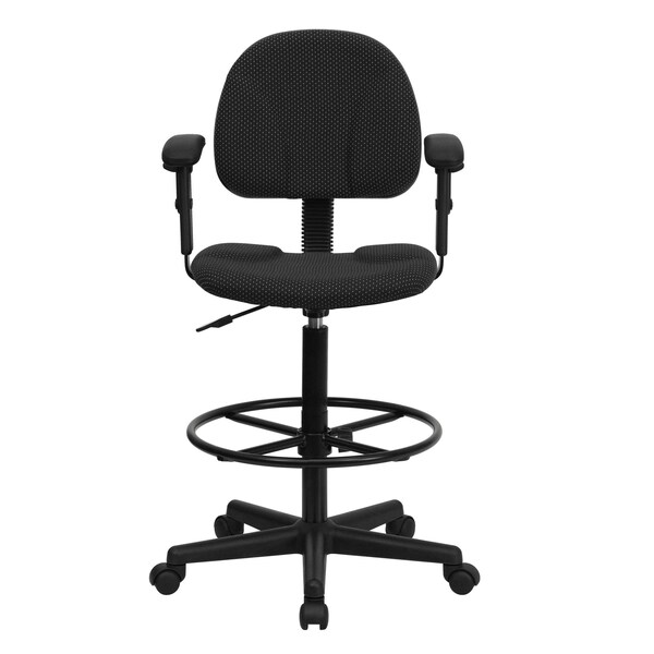 Flash Furniture Drafting Chair, Adjustable Padded, Fabric, Black Patterned - BT-659-BLK-ARMS-GG