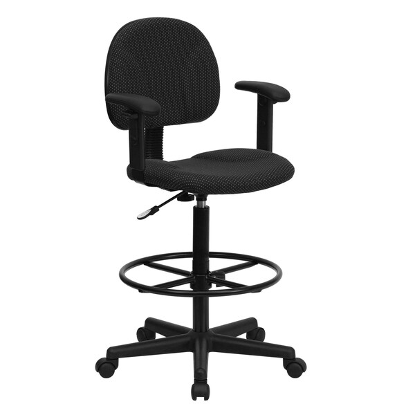 Flash Furniture Drafting Chair, Adjustable Padded, Fabric, Black Patterned - BT-659-BLK-ARMS-GG