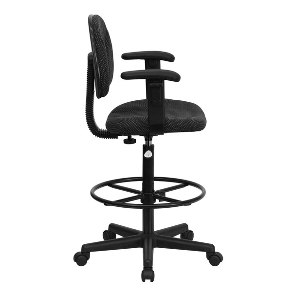 Flash Furniture Drafting Chair, Adjustable Padded, Fabric, Black Patterned - BT-659-BLK-ARMS-GG