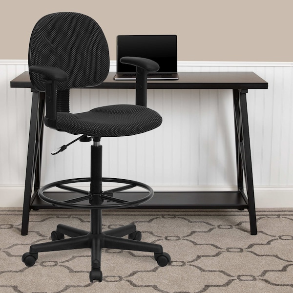 Flash Furniture Drafting Chair, Adjustable Padded, Fabric, Black Patterned - BT-659-BLK-ARMS-GG