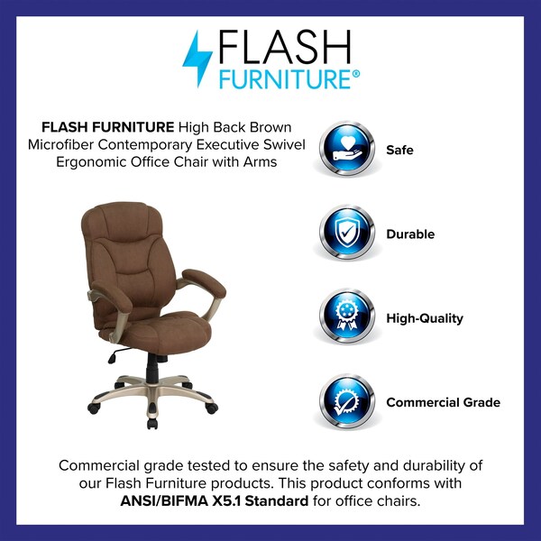 Flash Furniture Contemporary Chair Fixed Arms, 18-1/4" to 22" Height, Fabric, Brown Microfiber - GO-725-BN-GG