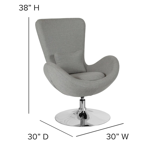 Flash Furniture Egg Side Reception Chair, Light Gray Fabric Seat, Gray Back, 30 W 30" L 38 H, Integrated Curved - CH-162430-LTGY-FAB-GG