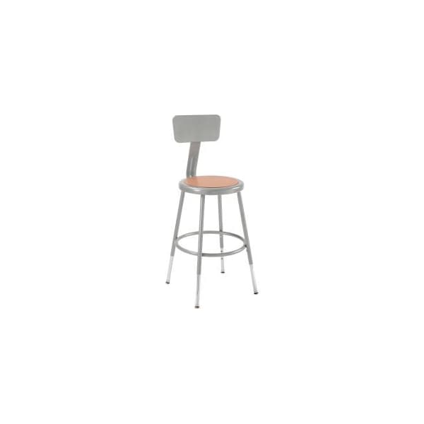 National Public Seating Interion Steel Shop Stool w/Backrest and Hardboard Seat Adjustable Height 19-27 - GRY - 2PK - 244870