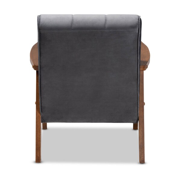 Baxton Studio Asta Mid-Century Grey Velvet Upholstered Walnut Finished Wood Armchair - 160-9941