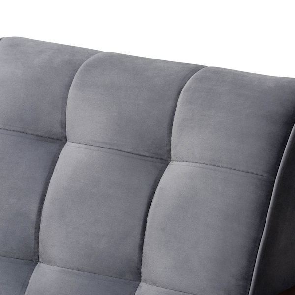 Baxton Studio Asta Mid-Century Grey Velvet Upholstered Walnut Finished Wood Armchair - 160-9941