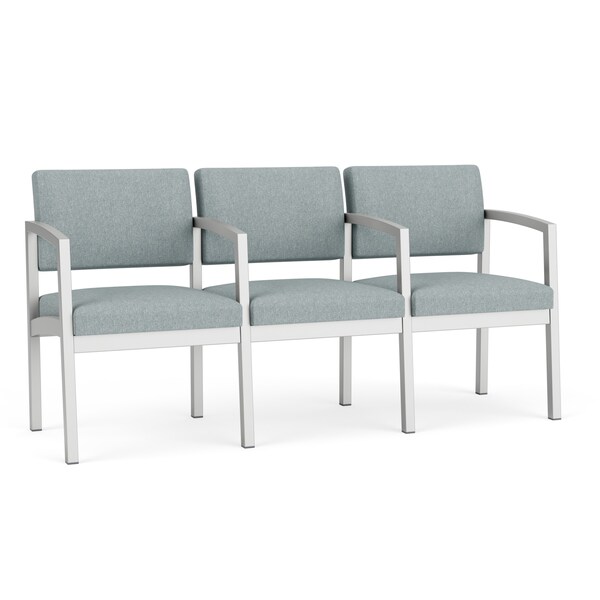 Lesro Lenox Steel 3 Seater with Center Arms, Ash (Blue) Seat, Ash Back, 64.5 W 24.5 L 32 H - LS3103