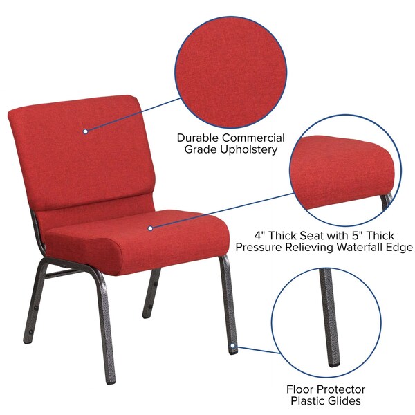 Flash Furniture Hercules Church Chair, 21-1/4 in W 25" L 33" H, Fabric Seat - FD-CH0221-4-SV-RED-GG