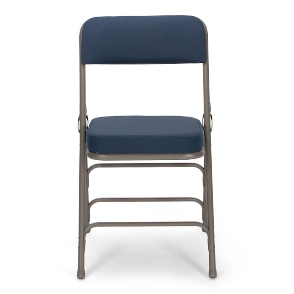 Atlas Commercial Products Triple-Braced Fabric Padded Metal Folding Chair, 2" Cushion, Navy/Gray - MFC22NVYFP-2