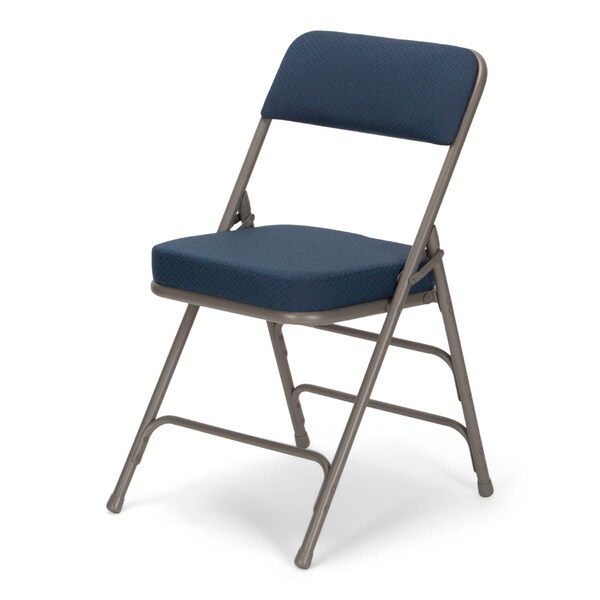 Atlas Commercial Products Triple-Braced Fabric Padded Metal Folding Chair, 2" Cushion, Navy/Gray - MFC22NVYFP-2