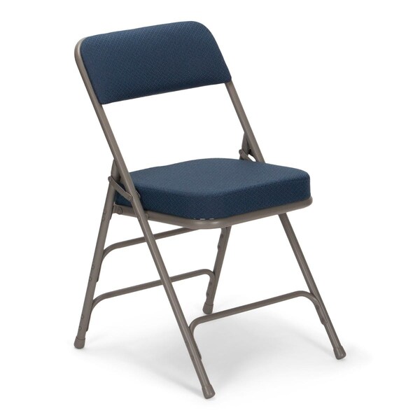 Atlas Commercial Products Triple-Braced Fabric Padded Metal Folding Chair, 2" Cushion, Navy/Gray - MFC22NVYFP-2