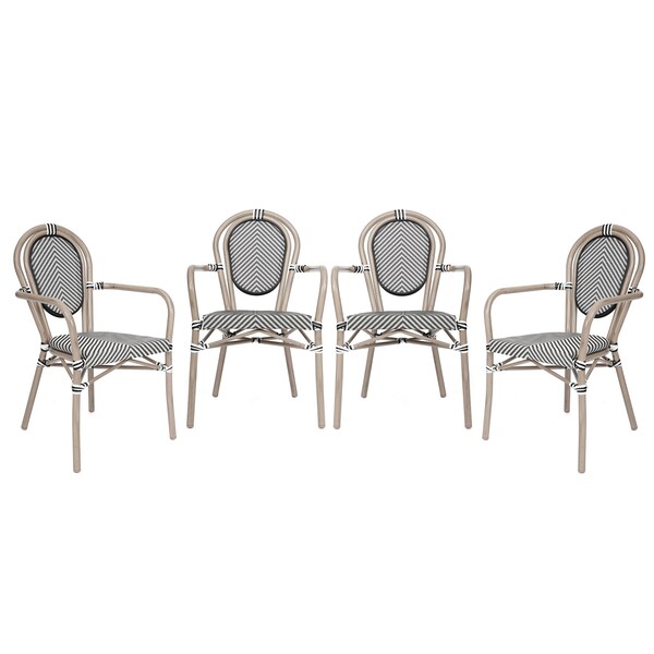 Flash Furniture Marseille Thonet French Bistro Stack Chair w/Arms, Black/White Textilene/Bamboo Alum Frame, 4PK - 4-SDA-AD642002A-TXT-BLKWH-LTNAT-GG