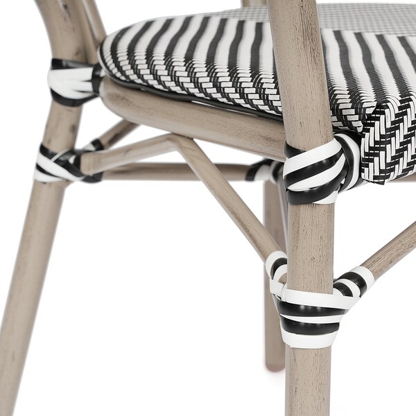 Flash Furniture Marseille Thonet French Bistro Stack Chair w/Arms, Black/White Textilene/Bamboo Alum Frame, 4PK - 4-SDA-AD642002A-TXT-BLKWH-LTNAT-GG
