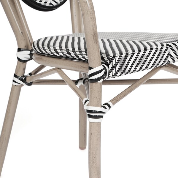 Flash Furniture Marseille Thonet French Bistro Stack Chair w/Arms, Black/White Textilene/Bamboo Alum Frame, 4PK - 4-SDA-AD642002A-TXT-BLKWH-LTNAT-GG