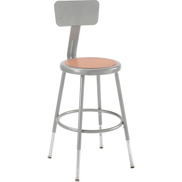 Interion By Global Industrial Interion Steel Shop Stool w/Backrest and Hardboard Seat  Adjustable Height 19-27, GRY, 2PK - 244870