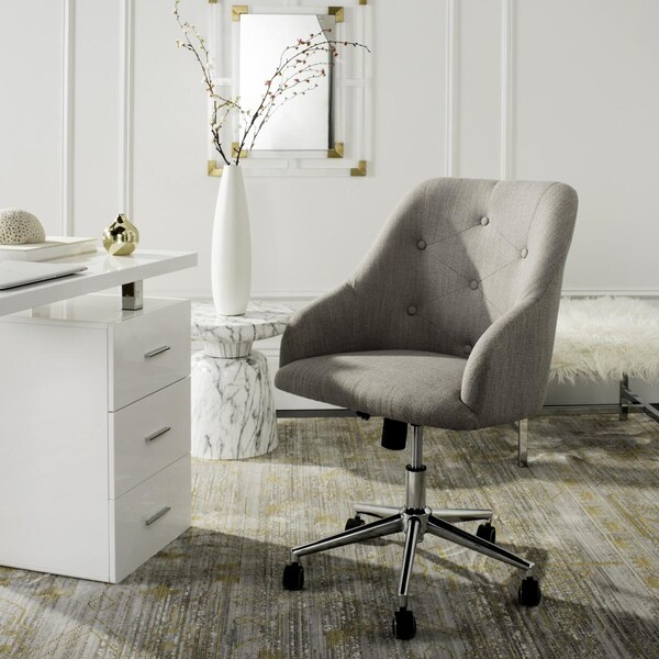 Safavieh Evelynn Tufted Linen Chrome Leg Swivel Office Chair, Grey - OCH4502A