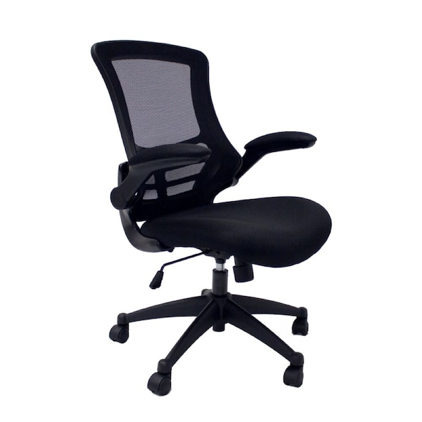 We'Re It Budg it, Flip Mesh Back Task Chair with Black Fabric Seat and Flip Up Arms in Black - BU-6102-BLK