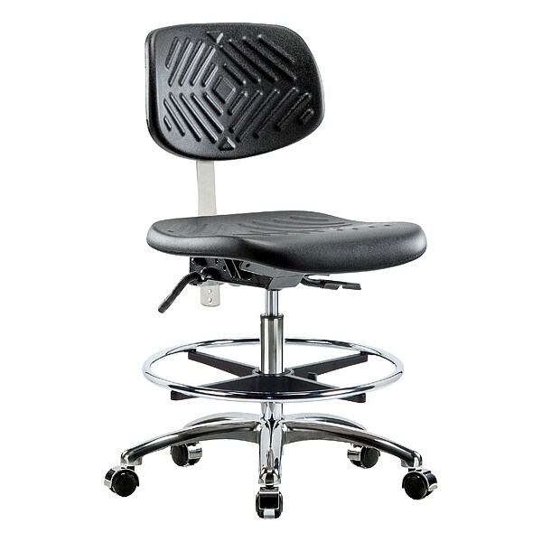 Zoro Select Clean Room Chair Ergonomic Chair, No Arms, 20-1/4" to 28" Height, Vinyl, Black - BR-NCR-PMBCH-CR-T1-A0-CF-CC-BLK