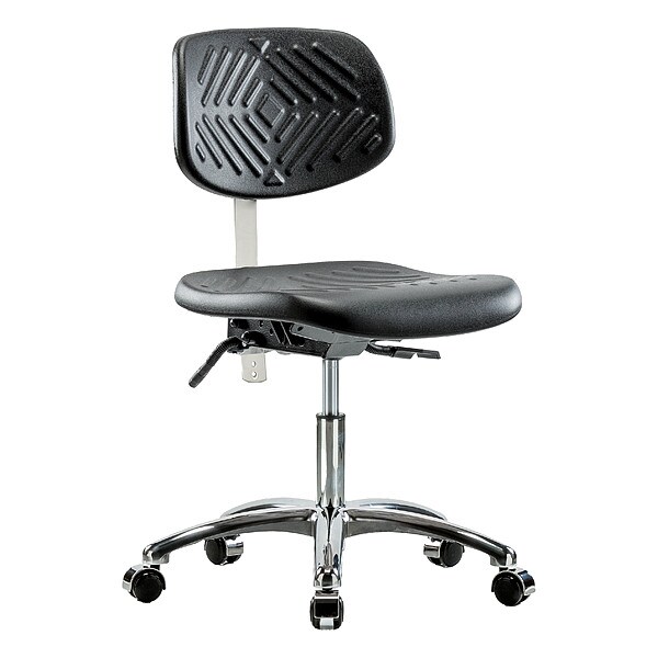 Zoro Select Clean Room Chair Ergonomic Chair, No Arms, 17-1/2" to 22-3/4" Height, Vinyl, Black - BR-NCR-PDHCH-CR-T1-A0-CC-BLK