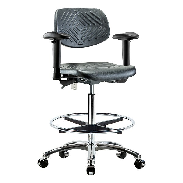 Zoro Select Clean Room Chair Ergonomic Chair, Adjustable Arms, 24-1/2" to 34-3/4" Height, Polyurethane, Black - BR-NCR-PHBCH-CR-T0-A1-CF-CC-BLK