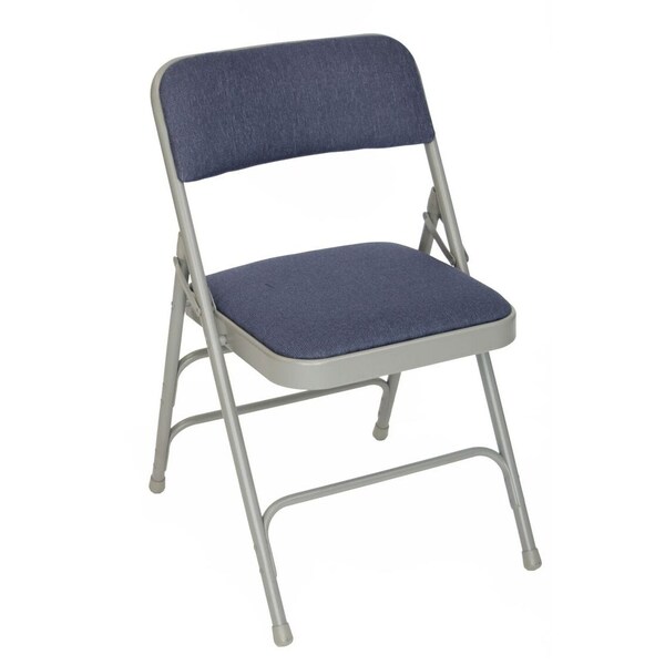 Atlas Commercial Products Triple-Braced Fabric Padded Metal Folding Chair, Gray with Navy Fabric - MFC22NVYFP-1