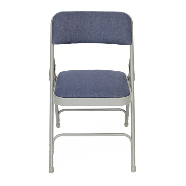 Atlas Commercial Products Triple-Braced Fabric Padded Metal Folding Chair, Gray with Navy Fabric - MFC22NVYFP-1