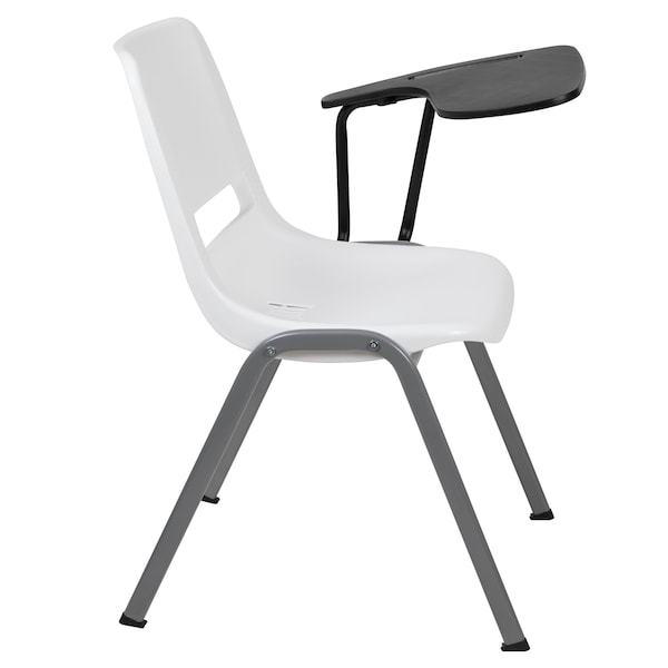 Flash Furniture White Ergonomic Shell Chair with Left Handed Flip-Up Tablet Arm, PK5 - 5-RUT-EO1-WH-LTAB-GG