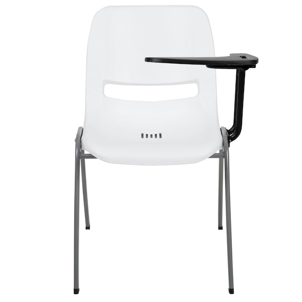 Flash Furniture White Ergonomic Shell Chair with Left Handed Flip-Up Tablet Arm, PK5 - 5-RUT-EO1-WH-LTAB-GG
