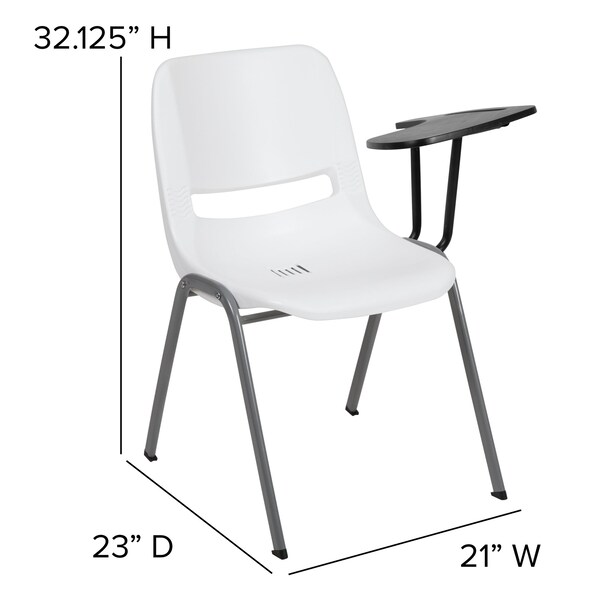 Flash Furniture White Ergonomic Shell Chair with Left Handed Flip-Up Tablet Arm, PK5 - 5-RUT-EO1-WH-LTAB-GG