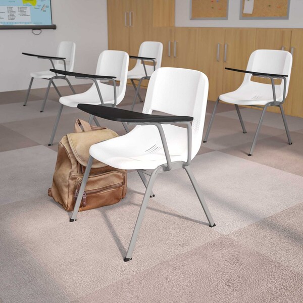 Flash Furniture White Ergonomic Shell Chair with Left Handed Flip-Up Tablet Arm, PK5 - 5-RUT-EO1-WH-LTAB-GG