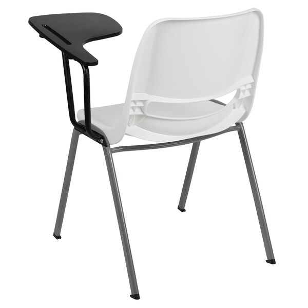 Flash Furniture White Ergonomic Shell Chair with Left Handed Flip-Up Tablet Arm, PK5 - 5-RUT-EO1-WH-LTAB-GG