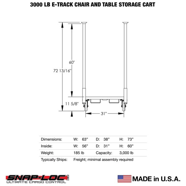 Snap-Loc Chair Table Storage Cart, 3000 lb, 4 Wheel - SLV3000SCY
