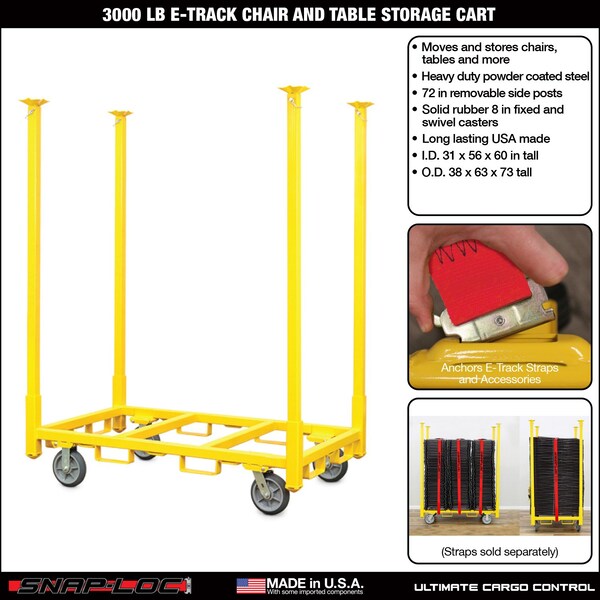 Snap-Loc Chair Table Storage Cart, 3000 lb, 4 Wheel - SLV3000SCY