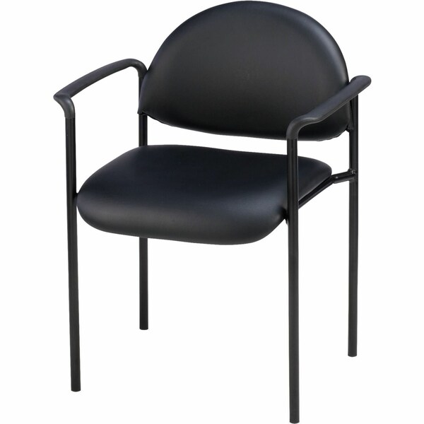 Lorell Vinyl Reception Guest Chair with Arms, Black - LLR69507