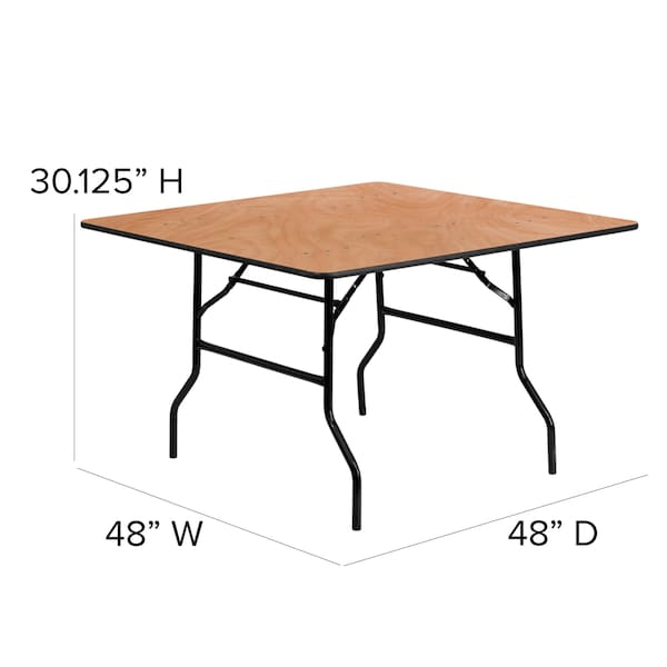 Flash Furniture Square Folding Table, 48" W, 48" L, 30.125" H, Wood Top, Wood Grain - YT-WFFT48-SQ-GG