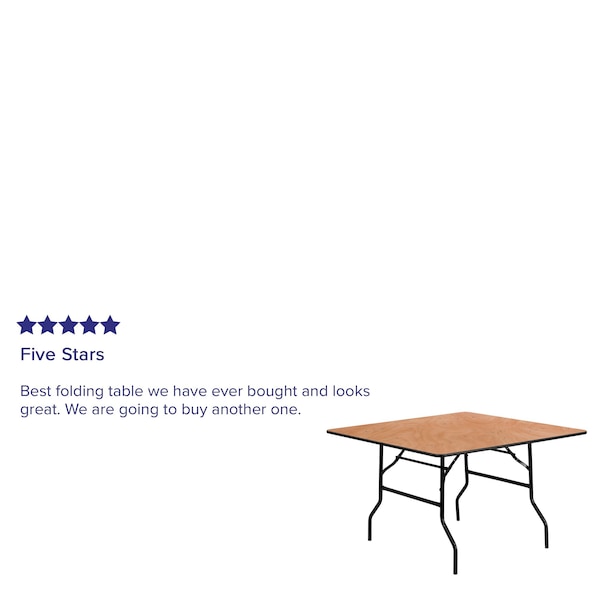 Flash Furniture Square Folding Table, 48" W, 48" L, 30.125" H, Wood Top, Wood Grain - YT-WFFT48-SQ-GG