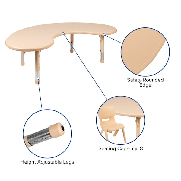 Flash Furniture Kidney 35 W, 65 L, 23.75 H, Plastic, Steel, Brown - YU-YCX-004-2-MOON-TBL-NAT-GG