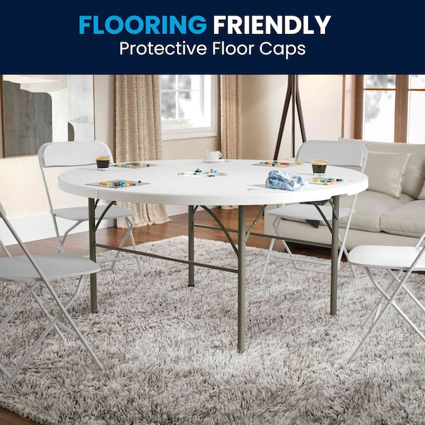 Flash Furniture Round Folding Table, 60.5" W, 60.5" L, 29.5" H, Plastic Top, White - DAD-154Z-GG