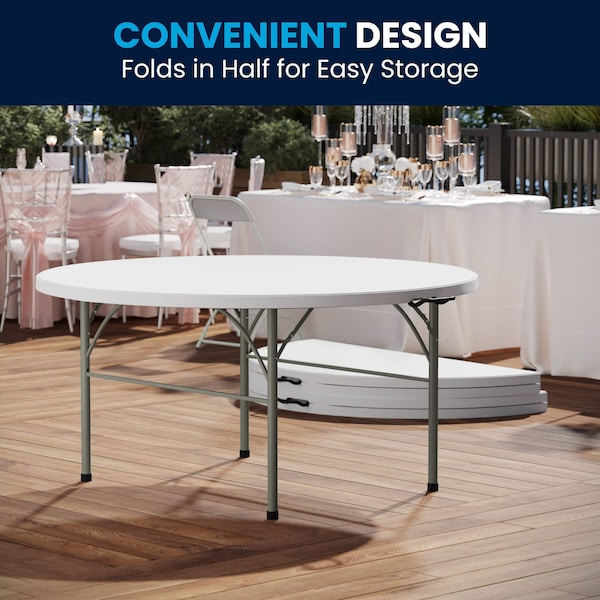 Flash Furniture Round Folding Table, 60.5" W, 60.5" L, 29.5" H, Plastic Top, White - DAD-154Z-GG