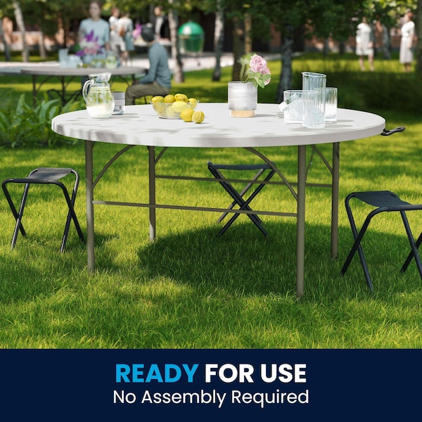 Flash Furniture Round Folding Table, 60.5" W, 60.5" L, 29.5" H, Plastic Top, White - DAD-154Z-GG