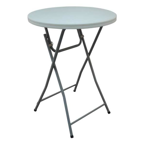 Zoro Select Round Folding Table, 32" Dia. W, 44" H, Blow Molded Polyethylene Top, White - 12F622