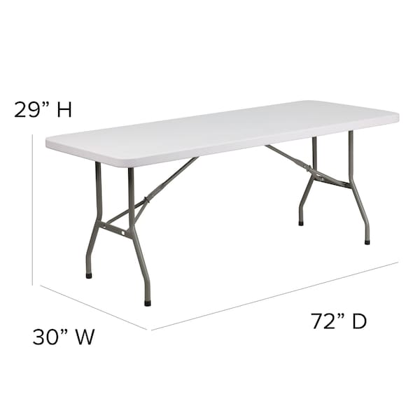 Flash Furniture Rectangle Wh 30X72 Plastic Fold Table, 30" W, 72" L, 29" H, Plastic Top, White - DAD-YCZ-183B-GW-GG