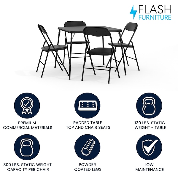 Flash Furniture Square Folding Table, 33.5" W, 33.5" L, 27.75" H, Vinyl Top, Black - JB-1-GG