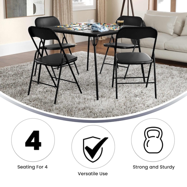 Flash Furniture Square Folding Table, 33.5" W, 33.5" L, 27.75" H, Vinyl Top, Black - JB-1-GG