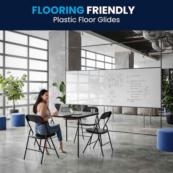 Flash Furniture Square Folding Table, 33.5" W, 33.5" L, 27.75" H, Vinyl Top, Black - JB-1-GG