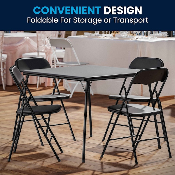 Flash Furniture Square Folding Table, 33.5" W, 33.5" L, 27.75" H, Vinyl Top, Black - JB-1-GG