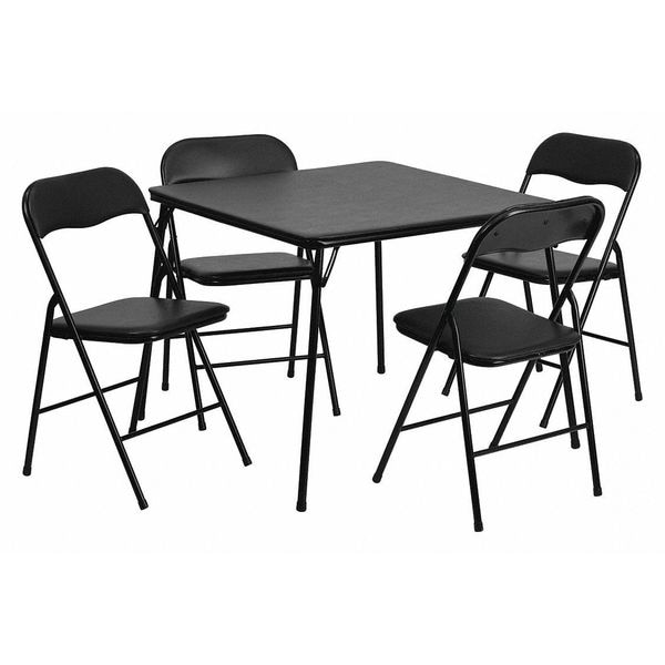 Flash Furniture Square Folding Table, 33.5" W, 33.5" L, 27.75" H, Vinyl Top, Black - JB-1-GG