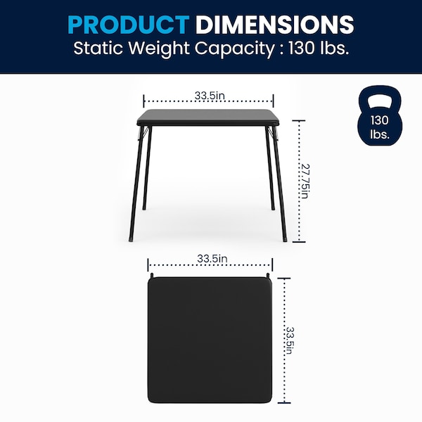 Flash Furniture Square Folding Table, 33.5" W, 33.5" L, 27.75" H, Vinyl Top, Black - JB-1-GG