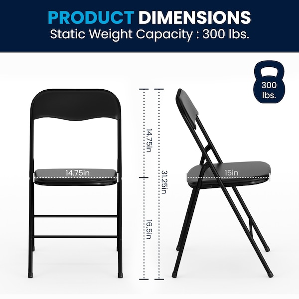 Flash Furniture Square Folding Table, 33.5" W, 33.5" L, 27.75" H, Vinyl Top, Black - JB-1-GG